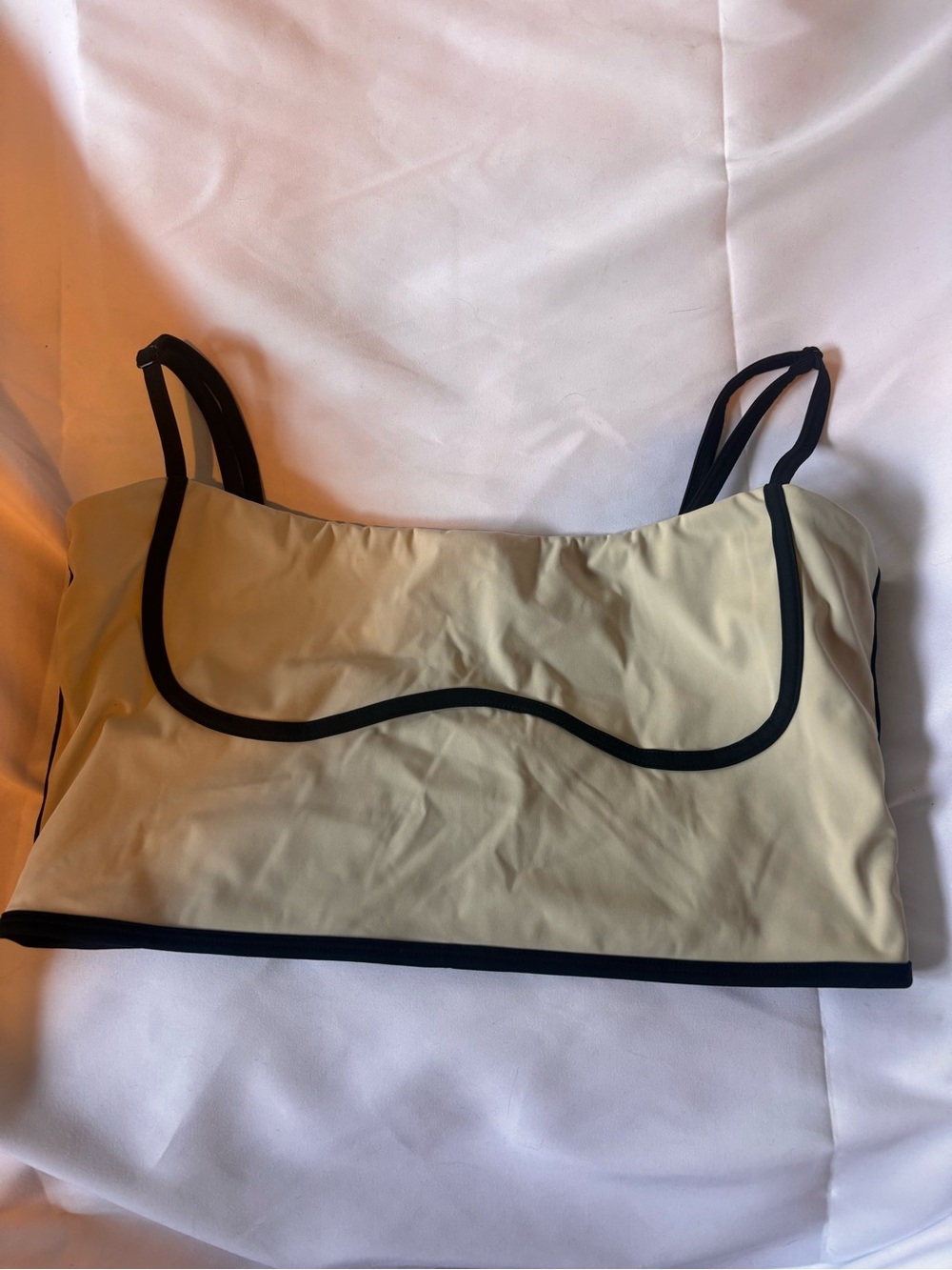 Women’s Beige Crop Sports Bra with Black Trim